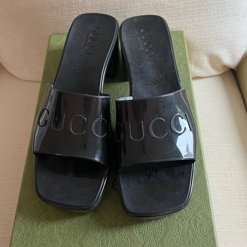 Authentic Gucci black rubber mules